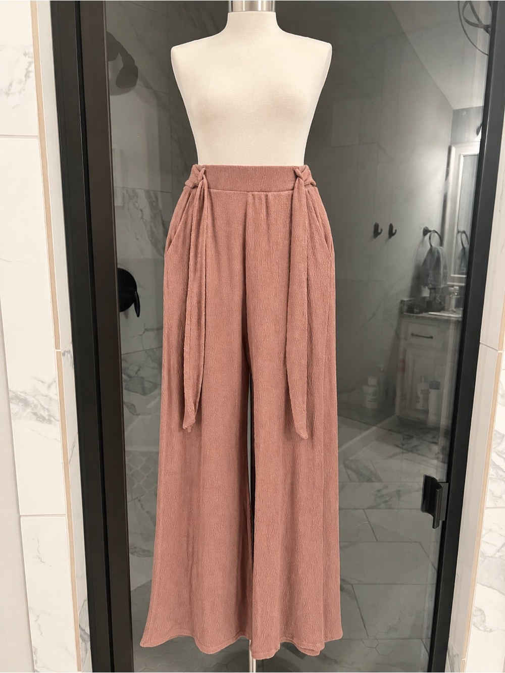 Hippie Rose Wide-Leg Tie Waist Pants in Dusty Mauve